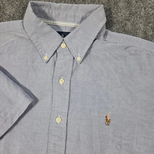 Ralph Lauren Oxford Shirt Men L Blue Flesh Pony Classic Short Sleeve Button Down