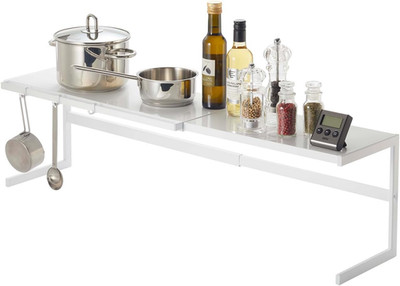 Yamazaki 4480 Tower Ausziehbares Küchenregal, Weiß, Stahl, Minimalistisches Desi