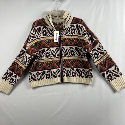 Sloan Rouge Knit Sweater Cardigan Size Large Fair Isle Nordic Full Zip Ski New