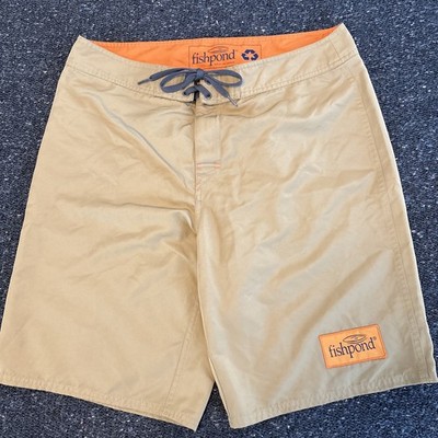 fishpond Men s 10  Khaki Board Shorts Size 34 Lightweight Fast Dry RARE!