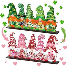 Valentine's Day and St. Patrick's Day Reversible Gnome Wood Signs Double Sided V