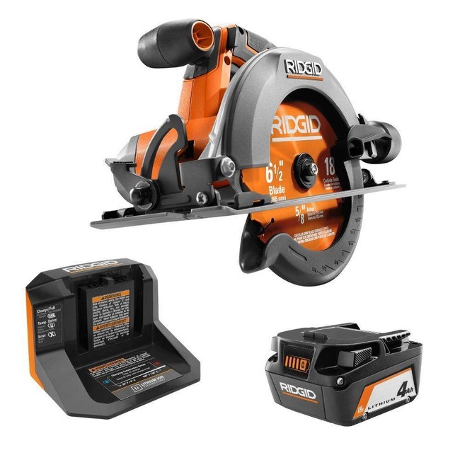 Ridgid 18V Cordless 6-1/2-In. Circular Saw Kit with 4.0 Ah Battery and Charger