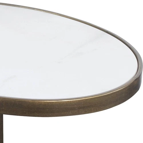Glam Iron Oval Accent Table 18" x 12" Antique Gold White Marble for Living Room - Picture 4 of 4