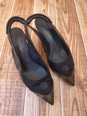 Louis Vuitton Patent Monogram Black/Brown Archlight Slingback Pump EU 38 US 7.5