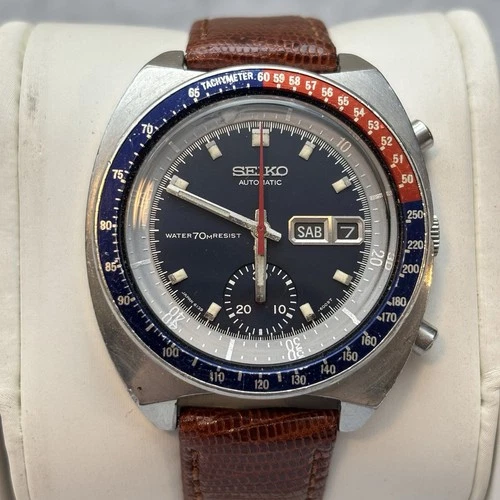 SEIKO 6139-6002 POGUE Chronograph  Automatic Watch Men's Blue Dial Vintage - Run