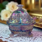 VTG Fenton Art Glass Purple Iridescent Carnival Trinket Vanity Box Candy Dish