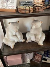 Pair of Ceramic Porcelain Polar Bears with gold tip detailing.