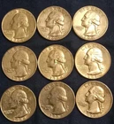 1964 washington quarters lot of 9 coins  90% silver