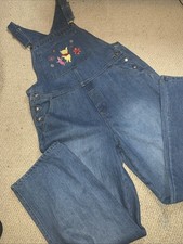 Vintage 90s Disney Winnie The Pooh Denim Bib Overalls Women L Embroidered