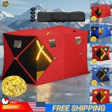 Insulated Ice Fishing Shelter Pop-Up Portable Windproof Ice Fishing Tent W/ LED
