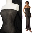 Chiffon Sheer Pleated Stretch Lightweight Material- Black CHF180 By Tia Knight