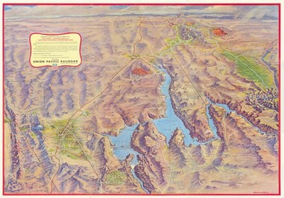 Las Vegas Hoover Dam & Lake Mead Panoramakarte. Nevada Atomtest Site 1956