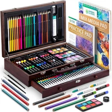 144-Piece Art Set in Wooden Box with Drawer - Art Set for Adults, Teens, Kids -