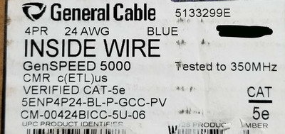 General Cable 2133495E GenSPEED 5000 24/4P UTP Cat5e Network CMR Blue /100ft