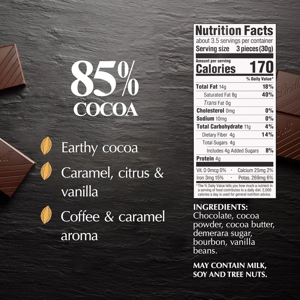 Barra de chocolate negro Lindt Excellence con 85 % cacao (paquete de 12) 3,5 oz cada una Foto 2 de 4