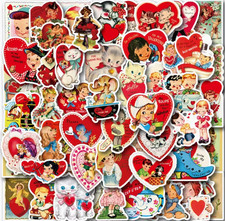50 PC PACK RETRO VALENTINE'S DAY STICKERS VINTAGE LOOK LAPTOPS PHONES CRAFTS