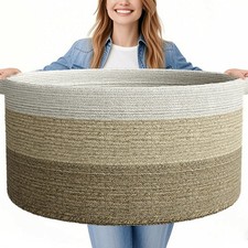 125L Extra Large Blanket Basket, 25" x 16", Jumbo Laundry Woven Cotton Rope B...