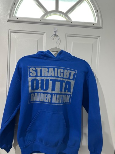 Straight Outta Raider Nation Blue Hoodie Gildan Heavy Blend S - Picture 3 of 6