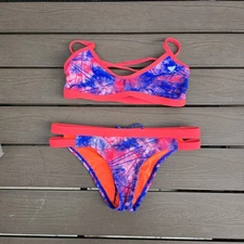 TYR Women's Blue/orange Canvas Trinityfit Workout Cove Bikini Sz S New