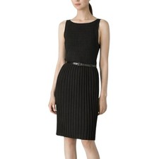 Alice + Olivia Dress Womens Small Black Mini Ribbed Knit Belted Wool Preppy