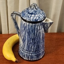 Vintage Schmid Design Folio Porcelain Blue and White Decorative Coffee Pot w Lid