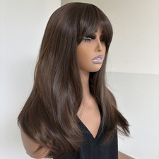 Straight Mixed Brown Layered Heat Resistant Hair Dress Up Wig With Bangs