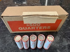  Quarters  5 Rolls Unsearched Circulated Sealed Bank Box. $50 Face Value.