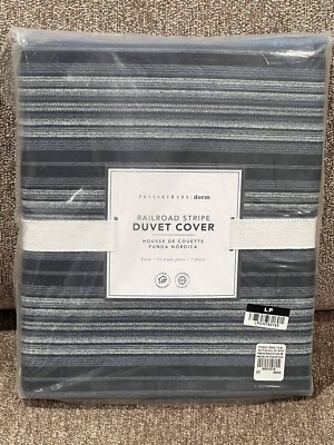 NEW Pottery Barn Teen Dorm Railroad Stripe Twin Duvet Cover, Navy