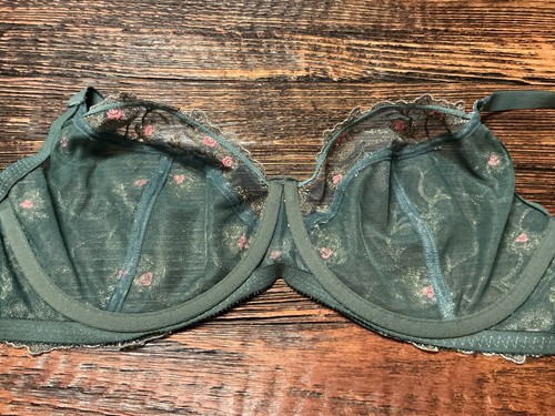 FeLiNa Lingerie Bra Sz.36DD Green Sheer Lace Gold Embroidery Roses Underwired - Picture 11 of 19