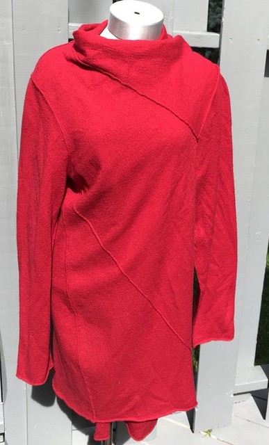 New CHICO'S sz 3 Xl 100% Wool Dark Red Cardigan Sweater coat Open Drape Long 139 | eBay