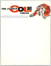 The Famous Cole Circus Letterhead Hugo, OK c1960's Tiger