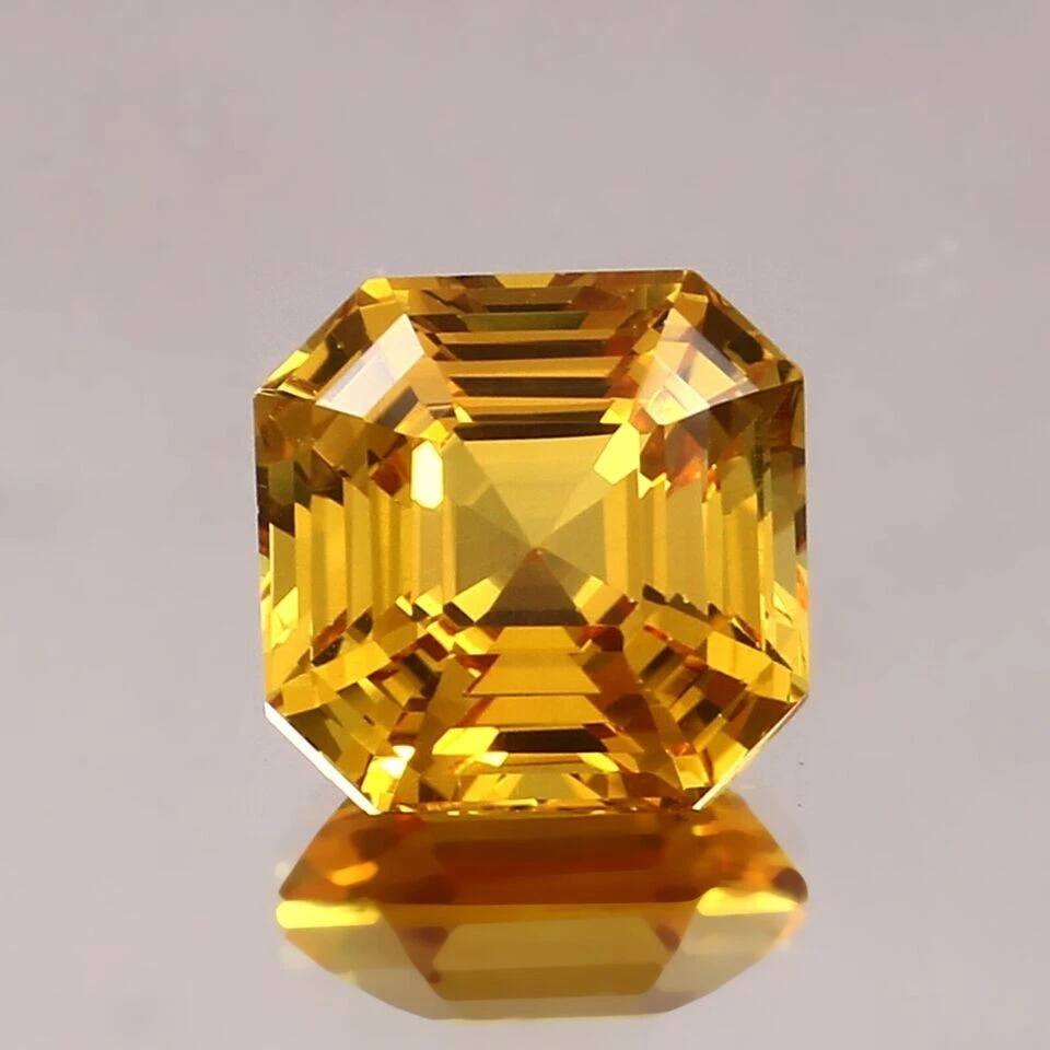 AAA Natural Flawless Ceylon Yellow Sapphire Loose Asscher Cut Gemstone 10x10 MM - Image 2 of 4