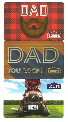 Lot (3) Different Lowes Father's Day Dad Mower Gift Cards No