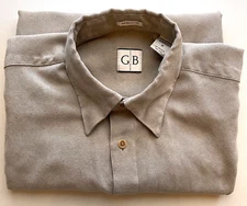 GEOFFREY BEENE GB Micro Suede LS button up shirt men size M taupe/tan very soft
