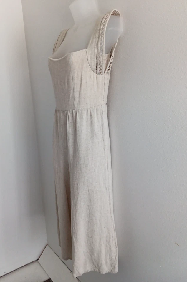 Mono Entro Lino Calado Pierna Ancha Grande Ojales Avena Off White BOHO Viaje Foto 2 de 4