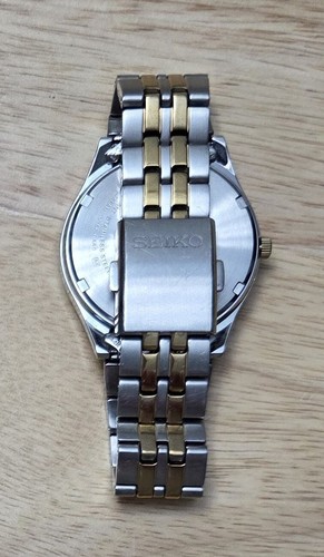 Men's Seiko V158-0AA0 Solar Gold Silver Two Tone Day Date Wrist Watch Gray Round - Picture 8 of 11