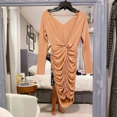 long sleeve dress nasty gal Nasty Gal Women's Plunging V-Neckline Split Long Sleeve Midi Dress in Black
