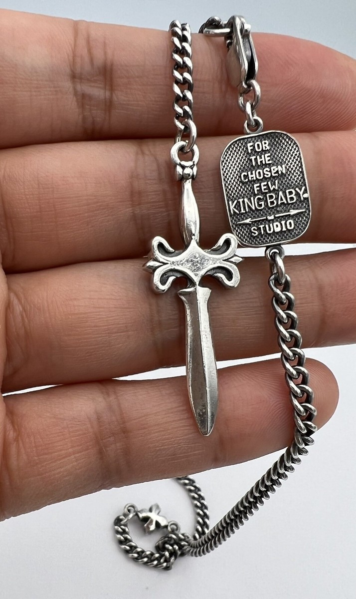 King Baby Studio Sterling Silver Dagger and MB Cross Curb King Baby Studio Sterling Silver Dagger and MB Cross Curb