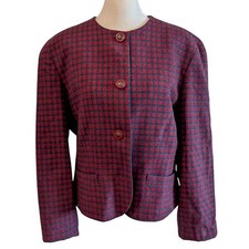 Pendleton Vintage Red Houndstooth Pure Virgin Wool Blazer Size 12