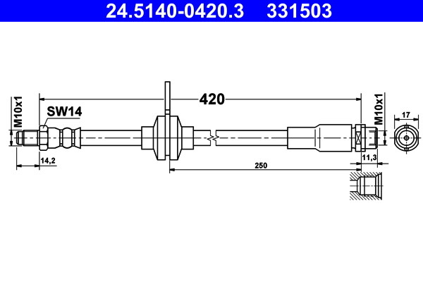Ate 24.5140-0420.3 Bremsschlauch 420 Mm FüR Ford C-MAX Focus Grand 1.0-Electric-image