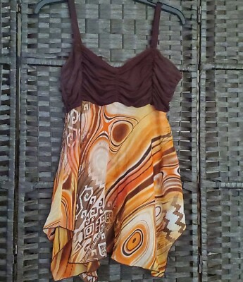 Marbled Patterned Satin Tunic Striped Top Sleeveless Blouse | Size 1X NEW