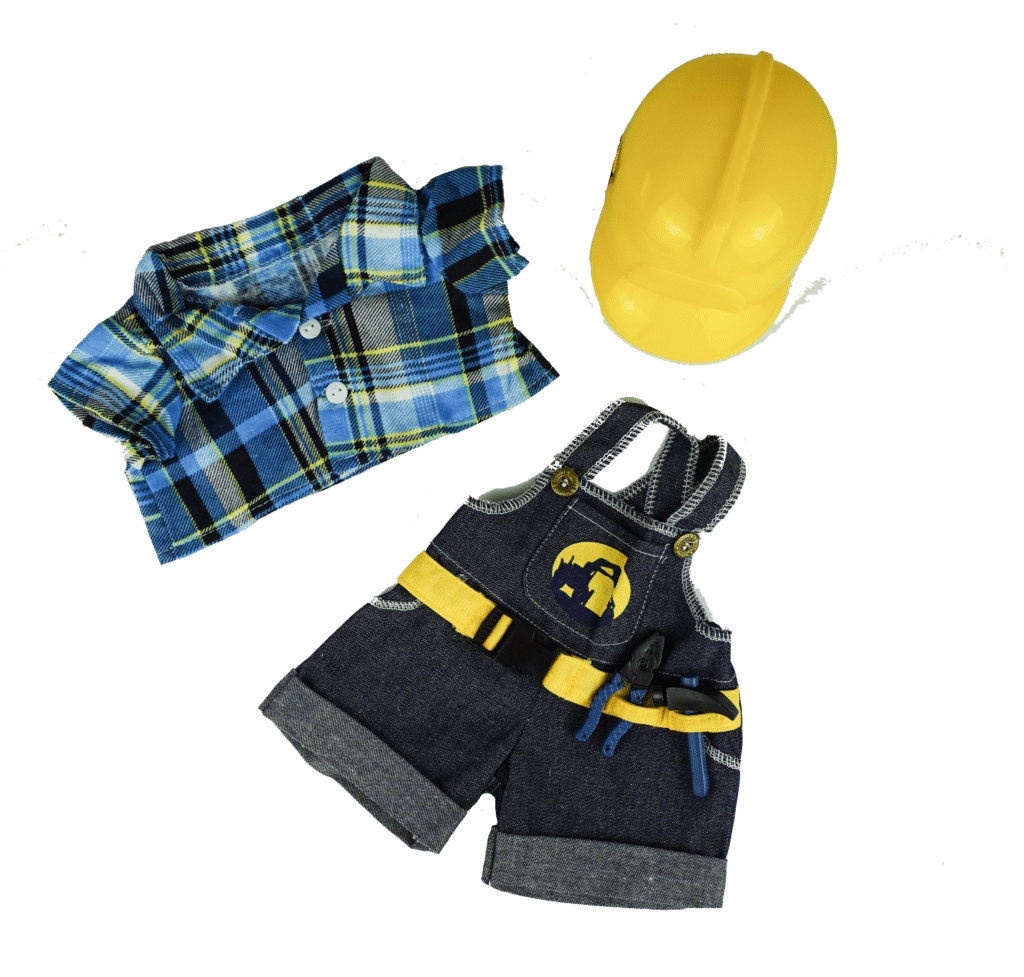Construction Worker Outfit with Hard Hat for Stuffed Toy, Fit 14-18