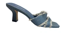 Cult Gaia Fae Fringe Lake Blue Denim Sandals Square Toe Women's EU 36 EUC