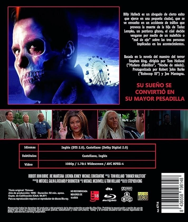 Thinner (1996) Stephen King Blu-Ray NEW (Spanish Package/English Audio) Foto 2 de 2