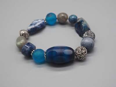 Stretcharmband in blau, Achat, Sodalith, blaue Koralle, Damen Armband