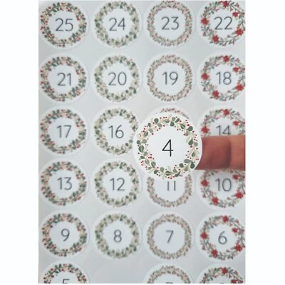 ESKVINYL 25 Christmas DIY Advent Calendar Number Holly Candy Cane Stickers Labels Holly