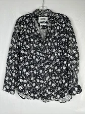 Grayson Button Up Top Womens Size S Black White Floral Long Sleeve Lyocell