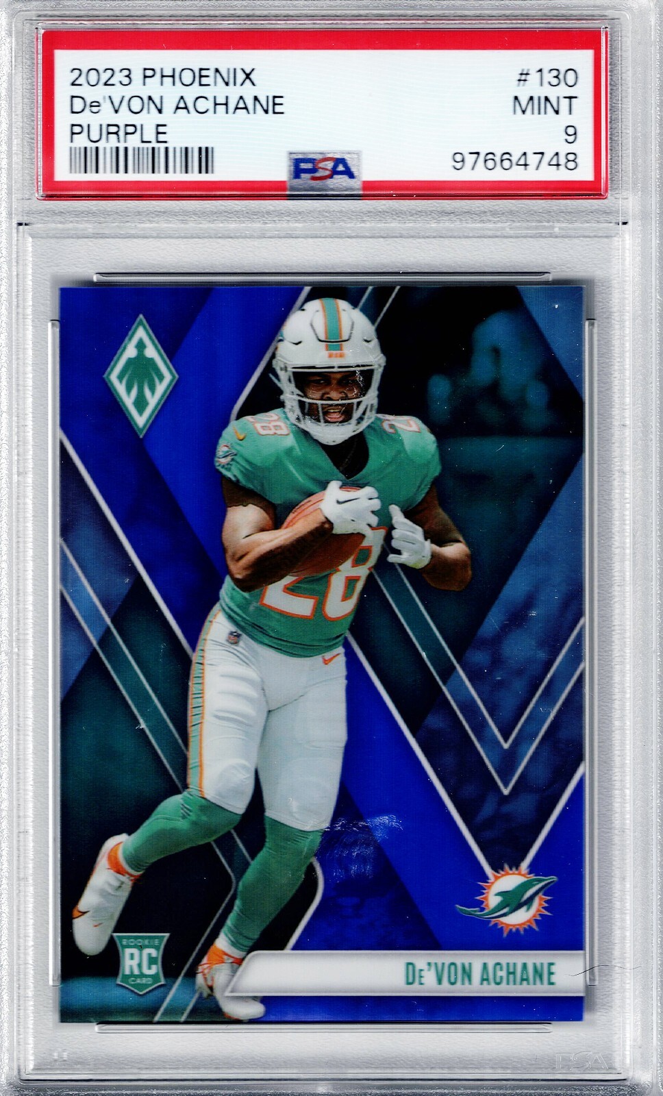 2023 Panini Phoenix #130 De'Von Achane Rookie PSA 9 Purple 065/125