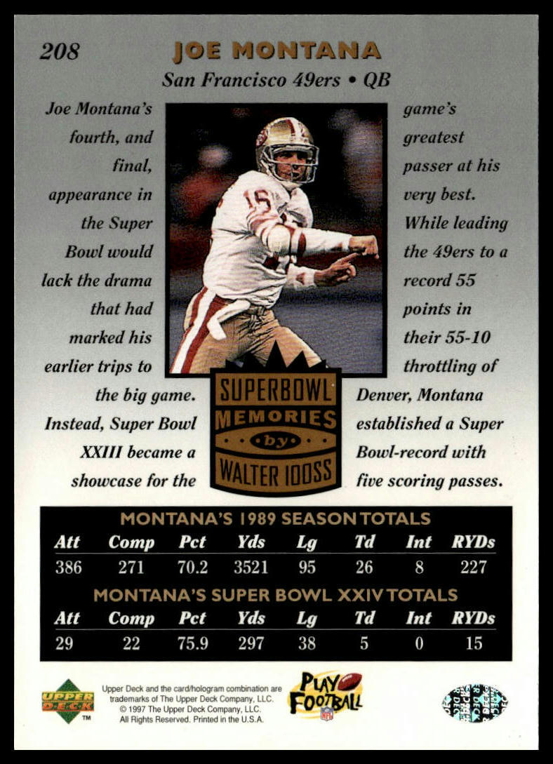1997 Upper Deck Legends208Joe MontanaSan Francisco 49ers | eBay