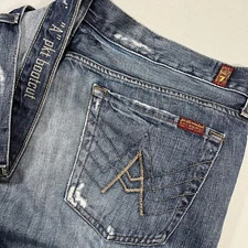 7 For All Mankind Jeans 40x33 A Pocket Bootcut Distressed Denim Mens Distressed